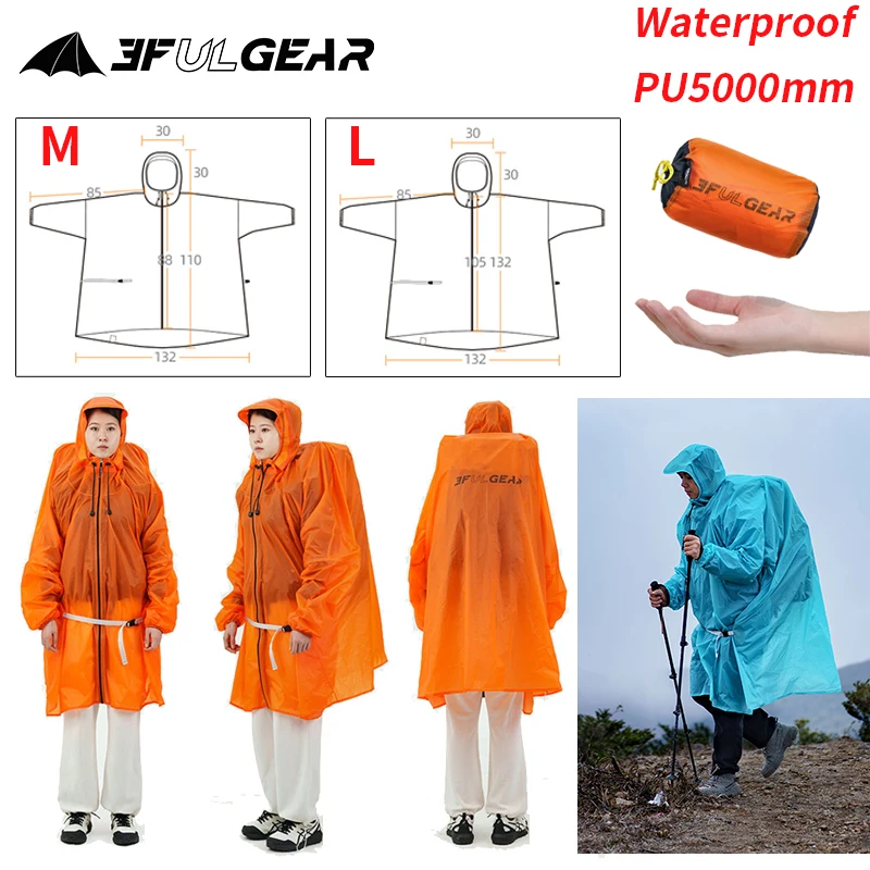 Camping Rain Poncho - Chubasquero con cremallera 3F UL GEAR,